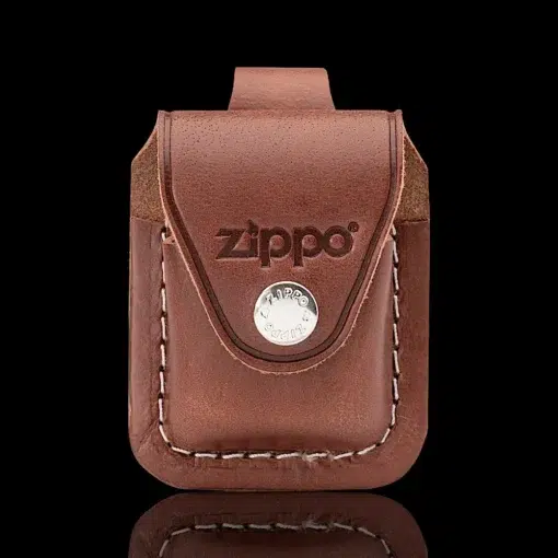 ZIPPO® Brown Leather Lighter Pouch with Loop – Front View