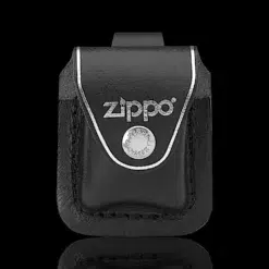 ZIPPO® Black Leather Lighter Pouch with Loop – Front View