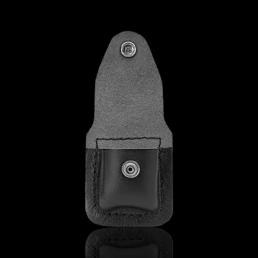 ZIPPO® Black Leather Lighter Pouch – Open Flap View