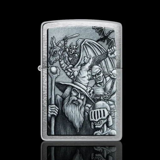 ZIPPO® Mystical Beings Lighter – Wizard, Knight & Dragon – Front